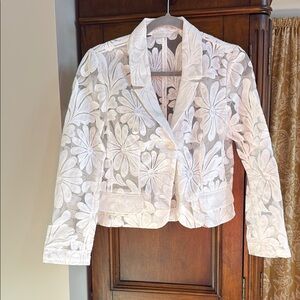 Anne Fontaine White Blazer with Floral Lace Design